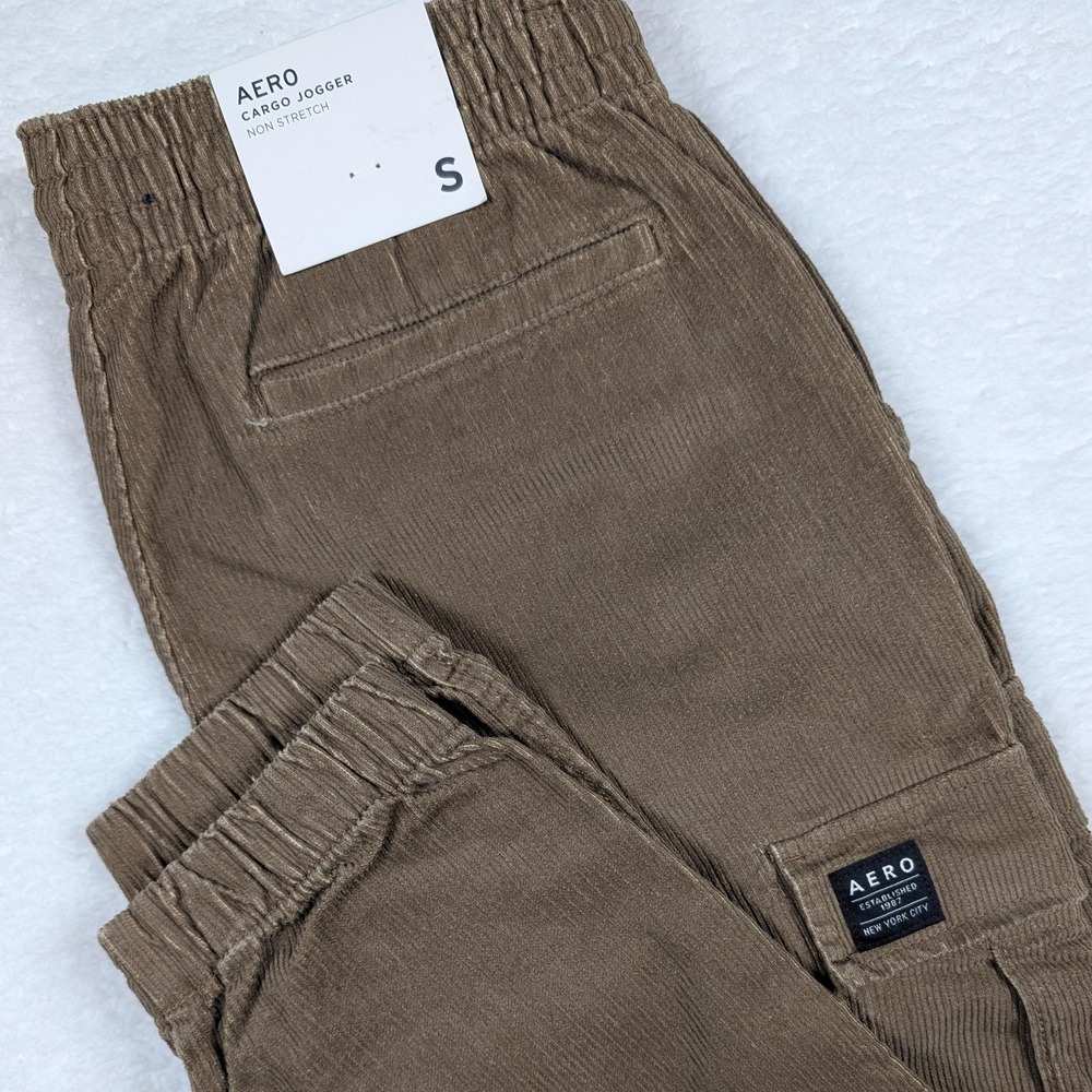 Aeropostale Pants Mens Small Brown Corduroy Cargo Jogger Cuffed Pull On Y2K